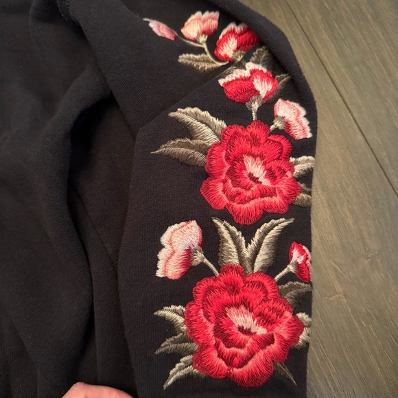 American Eagle Outfitters Black Hoodie with Pink Floral Embroidery - Picture 3 of 7